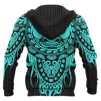Polynesian All Over Zip up Hoodie Tattoo Tiki Neon Blue - Polynesian Pride