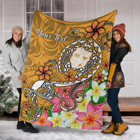 Fiji Custom Personalised Premium Blanket - Turtle Plumeria (Gold) - Polynesian Pride