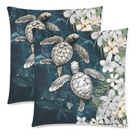 Kanaka Maoli (Hawaiian) Pillow Cases - Sea Turtle Tropical Hibiscus And Plumeria White - Polynesian Pride