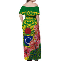 Cook Islands Off Shoulder Long Dress Hibiscus Flowers Style Green LT13 - Polynesian Pride