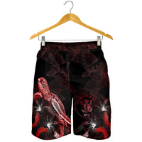 Niue Polynesian Men's Shorts - Turtle With Blooming Hibiscus Red - Polynesian Pride