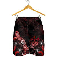 Samoa Polynesian Men's Shorts - Turtle With Blooming Hibiscus Red - Polynesian Pride