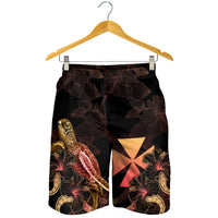 Wallis And Futuna Polynesian Men's Shorts - Turtle With Blooming Hibiscus Gold - Polynesian Pride