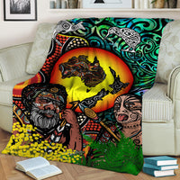 Australia Aboriginal Kangaroo Combine New Zealand Maori Kiwi Bird Blanket - LT2 - Polynesian Pride