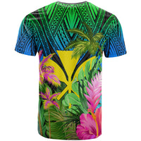 Hawaii T Shirt Green Blue Hibiscus Coconut - Polynesian Pride