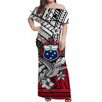 Samoa Off Shoulder Long Dress Hibiscus Flowers White LT13 Women White - Polynesian Pride