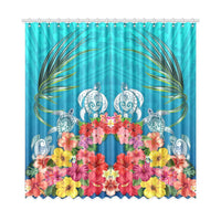 Three Turtle And Hibiscus Window Curtain( Two Piece) Blue One Size 52"x108"(Two Piece) Blue - Polynesian Pride