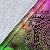 Polynesian Premium Blanket - Manta Ray Tropical Flowers - Polynesian Pride