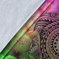 Cook Islands Polynesian Premium Blanket - Manta Ray Tropical Flowers - Polynesian Pride