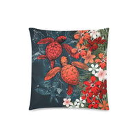 Kanaka Maoli (Hawaiian) Pillow Cases - Sea Turtle Tropical Hibiscus And Plumeria Red - Polynesian Pride