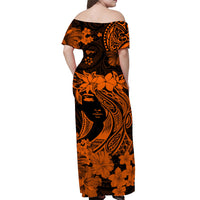 Hawaii Off Shoulder Long Dress Polynesia Orange Attractive Hula Girl LT13 - Polynesian Pride