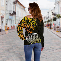 Lion Maori Off Shoulder Sweater Aotearoa mix Silver Fern LT13 - Polynesian Pride