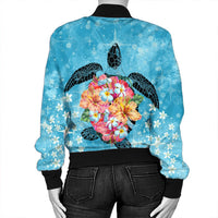 Hawaiian - Hawaii Turtle Hibiscus Plumeria Bomber Jacket - AH - Polynesian Pride