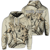 Custom Hawaiian Hawaii Turtle Hibiscus Polynesian Vintage Hoodie Beige Unisex Art - Polynesian Pride