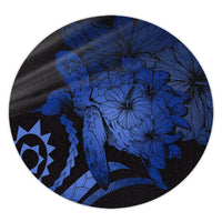 Hawaiian - Hawaii Turtle Hibiscus Polynesian Vintage Round Carpet - Blue - AH Round Carpet Luxurious Plush - Polynesian Pride