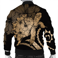 Hawaiian - Hawaii Turtle Hibiscus Polynesian Vintage Bomber Jacket - Gold - AH - Polynesian Pride