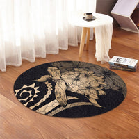 Hawaiian - Hawaii Turtle Hibiscus Polynesian Vintage Round Carpet - Gold - AH - Polynesian Pride