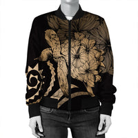 Hawaiian - Hawaii Turtle Hibiscus Polynesian Vintage Bomber Jacket - Gold - AH - Polynesian Pride