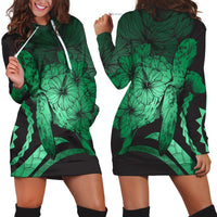 Hawaiian - Hawaii Turtle Hibiscus Polynesian Vintage Hoodie Dress - Green - AH Black - Polynesian Pride