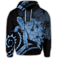 Hawaiian Hoodie Hawaiian Turtle Hibiscus Polynesian Vintage Hoodie Pastel Blue - Polynesian Pride