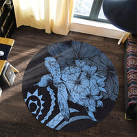 Hawaiian - Hawaii Turtle Hibiscus Polynesian Vintage Round Carpet - Pastel Blue - AH - Polynesian Pride