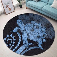 Hawaiian - Hawaii Turtle Hibiscus Polynesian Vintage Round Carpet - Pastel Blue - AH - Polynesian Pride