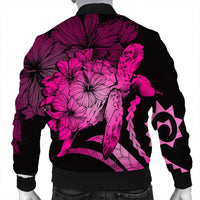 Hawaiian - Hawaii Turtle Hibiscus Polynesian Vintage Bomber Jacket - Pink - AH - Polynesian Pride