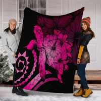 Hawaii Blanket - Hawaii Turtle Hibiscus Polynesian Vintage Premium Blankets - Pink - AH - Polynesian Pride