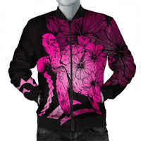 Hawaiian - Hawaii Turtle Hibiscus Polynesian Vintage Bomber Jacket - Pink - AH Black Unisex - Polynesian Pride
