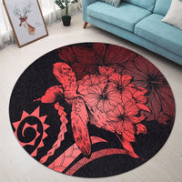 Hawaiian - Hawaii Turtle Hibiscus Polynesian Vintage Round Carpet - Red - AH - Polynesian Pride