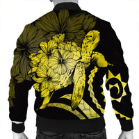 Hawaiian - Hawaii Turtle Hibiscus Polynesian Vintage Bomber Jacket - Yellow - AH - Polynesian Pride