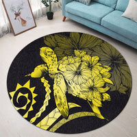 Hawaiian - Hawaii Turtle Hibiscus Polynesian Vintage Round Carpet - Yellow - AH - Polynesian Pride