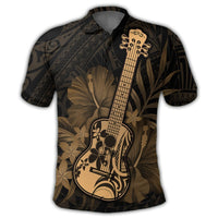 Hawaiian Hawaii Ukulele Flower Polo Shirt Gold - Polynesian Pride