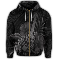 Hawaiian Hawaii Ukulele Flower Zip Hoodie Gray - Polynesian Pride