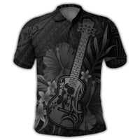 Hawaiian Hawaii Ukulele Flower Polo Shirt Gray - Polynesian Pride