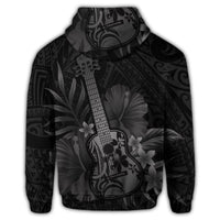 Hawaiian Hawaii Ukulele Flower Zip Hoodie Gray - Polynesian Pride