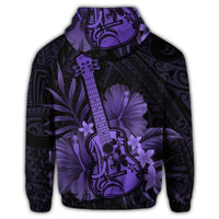 Hawaiian Hawaii Ukulele Flower Zip Hoodie Purple - Polynesian Pride