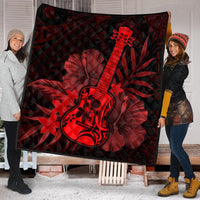 Hawaiian - Hawaii Ukulele Flower Premium Quilts - Red - AH - Polynesian Pride