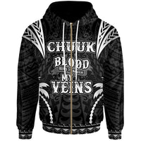 Cook Islands Zip up Hoodie Blood Runs Through My Veins Style Black Unisex Black - Polynesian Pride