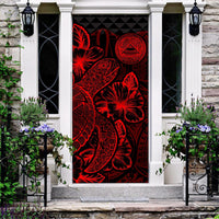 American Samoa Door Cover Turtle Hibiscus Red - Polynesian Pride