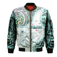 New Zealand Maori Bomber Jacket Aotearoa Manaia Basic Paua Shell - Heare Ra LT9 Unisex White - Polynesian Pride