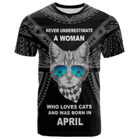 Polynesian T Shirt A Woman Who Loves Cats And Was Born In April Unisex Black - Polynesian Pride