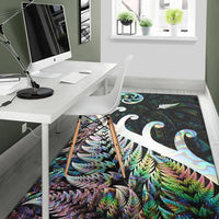 New Zealand Rugby Maori Area Rug Silver Fern Koru Vibes - Paua Shell LT8 - Polynesian Pride