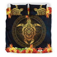 Fiji Duvet Cover Set - Hibiscus Golden Turtle - Polynesian Pride