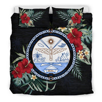 Marshall Islands Duvet Cover Set - Marshall Coat Of Arms Hibiscus Black - Polynesian Pride