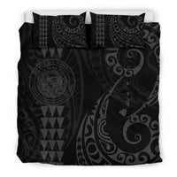 Hawaiian Map Coat Of Arms Flag Polynesian Bedding Set Grey - Polynesian Pride