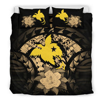 Papua New Guinea Duvet Cover Set - Papua New Guinea Flag Gold Hibiscus Gold - Polynesian Pride