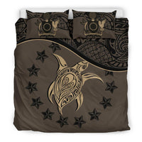 Cook Island Duvet Cover Set - Cook Island Flag & Turtle Tattoo Brown Brown - Polynesian Pride