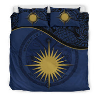 Marshall Island Duvet Cover Set - Marshall Island Coat Of Arms & Flag Dark Blue Blue - Polynesian Pride