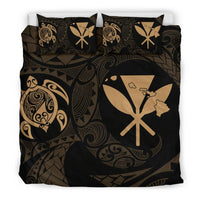 Hawaiian Map Kanaka Maoli Turtle Polynesian Bedding Set Gold - Polynesian Pride